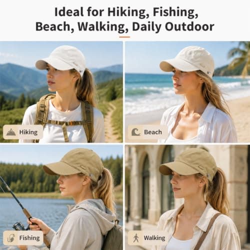 2-Pack UPF 50+Womens Sun Hat UV Protection Hiking Fishing Hats Wide Brim Hat Adjustable Ponytail Packable Sun Cap — view 5