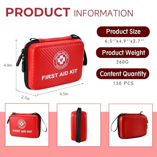 Mini First Aid Kit 150 PCS – Small Waterproof Hard Shell Emergency Kit for Car, Home, Travel, Camping, Hiking, Office & Outdoor (Red) — view 2