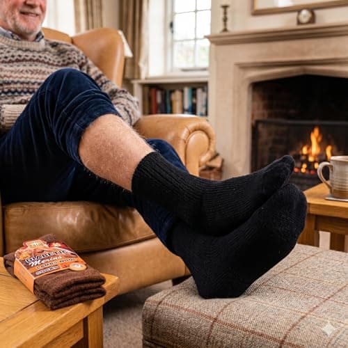 reshmena® 2 Merino Diabetic Mens Wool Socks Loose Top Men Wool Non-Elastic Sock's Mens Thick Boot Socks Winter Sock 2.4 TOG UK Size 6-11 Black — view 3