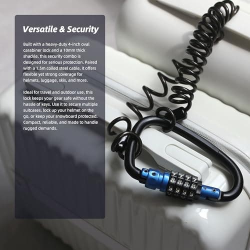 UP Security Combination Lock D Ring with Retractable Cable, 4 Digit Combo Lock for Helmet Safe, Backpack, Luggage Anti-Theft, Stroller, Scooter, Gym Locker, Fence, Travel, Outdoor Use (D Ring, Blue) — view 6