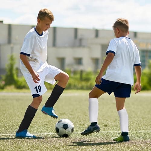 Tyqour 2 Pairs Football Sock Sleeve for Youth Boys Footless Football Socks Shin Compression Leg Sleeves for Shin Guard Sleeves for Age 7-14 Children Basketball Training (White, Black) — view 3
