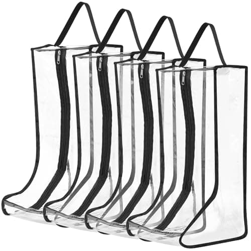 4Pcs Boot Storage Bags, Portable Waterproof Tall/Short Boot Bag Dust Proof with Zipper, Shoe Protector Storage Bag for Organizer, Packing, Travel, Daily Use(Transparent,Tall Boot)