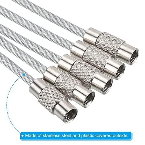 PATIKIL 3.5 Inch Length Wire Keychain Cable, 5 Pack Stainless Steel Key Ring Loop, Silver — view 4