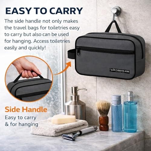 Water-Resistant Toiletry Bag for Men & Women - Lightweight Travel Wash Bag with Multiple Compartments, Compact Dopp Kit Cosmetic Organizer, Durable Nylon Shaving & Makeup Storage Case (Grey) — view 4