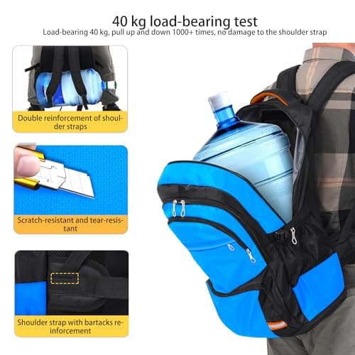 Nayubo 65L Hiking Backpack for Men Waterproof Expandable Travel Backpack Carry On Backpack Casual Daypack Large Rucksack for Camping Outdoor Sports Trekking (Blue) — view 5