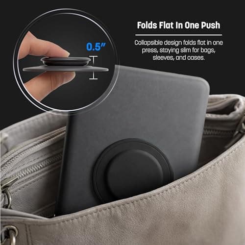 Encased Collapsible Silicone Grip Holder for Tablets and E-Readers - Case Compatible Stick-On Adhesive (Black) — view 5