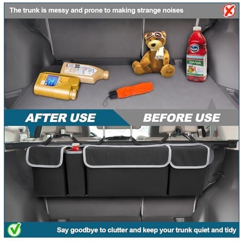 Car Boot Organiser,Backseat Storage Organiser with Adjustable Straps,Multi Compartment Trunk Organizer,Back Seat Storage Bags,Car Boot Tidy Organisers,Foldable Cargo Net Cars Backseat Cover Gadgets — view 5