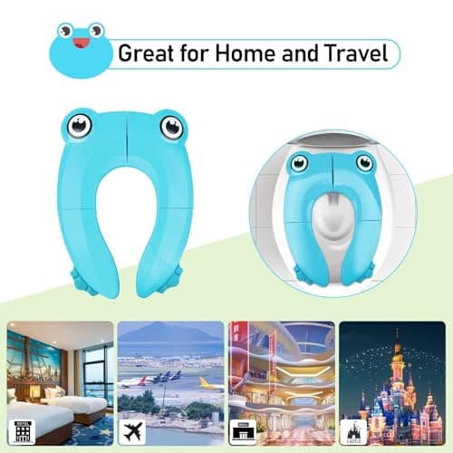Pejoye Folding Potty Training Seat for Kids, Foldable Potty Toilet Training Seat, Portable Travel Toddler Toilet Seat with 6 Anti Slip Silicone Pads and 1 Carry Bag, Blue Frog — view 5