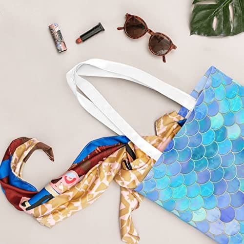 Reusable Starfish Coastal Wool Printing Tote Shopping Bag, Washable Tote Bag, Women'S Shoulder Bag, Gold Mermaid Scale, One Size — view 6