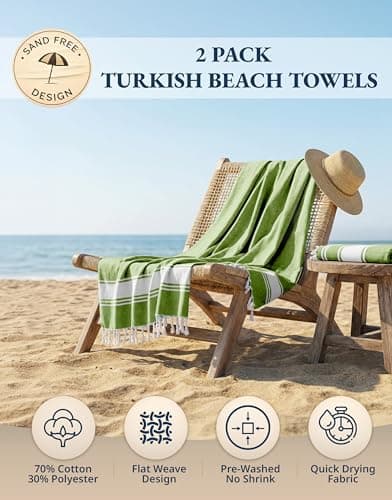 LANE LINEN Turkish Beach Towel 2 Pack, Oversized Towels 39"x71", Cotton Rich Lightweight Beach essentials For Women, Large Pool Towel, Absorbent & Quick Dry, Sand Free - Jade Lime — view 2
