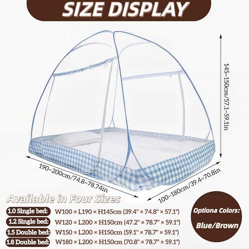 Digead Mosquito Net, Portable Travel Mosquito Nets, Foldable Single Door Mosquito Camping Curtain, 100x200cm Bed Canopy-Brown Edge — view 3