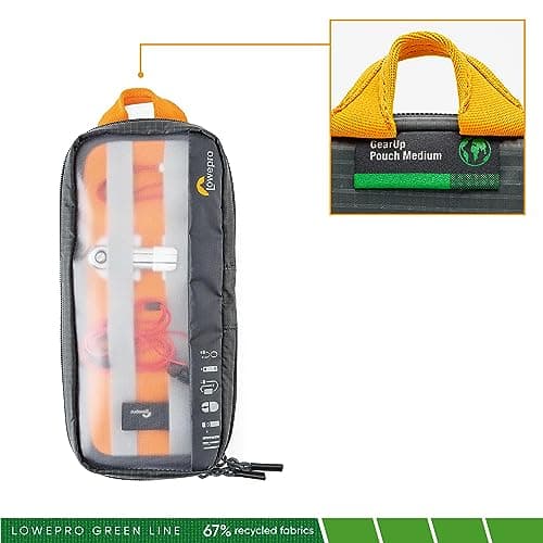 Lowepro GearUp Pouch Medium, Essentials Case, Travel Case for PC Cords, Cables, Adapters, Batteries, Chargers and USB Sticks, Laptop Accessory Case, Made of Recycled Fabric, Grey — view 2
