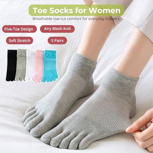 QUPOLPOL Toe Socks for Women, Low Cut Ankle Socks, 5 Pairs, UK 3-7 — view 2