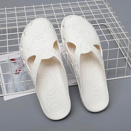 MEIAGDT Women's Flat Sandals Slip On Water Sandals Casual Floral Mules Lightweight Closed Toe Summer Beach Shower Shoes for Pool, Garden, Walking, Vacation Beige-41 — view 3