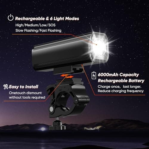 2026 New Bike Lights, Bike Headlight Front and Back, High Lumens Rechargeable Waterproof 6+4 Modes Bike Lights Sets, Super Bright Bike Torch (Matte Purple) — view 3