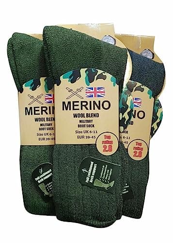 2 Pairs Mens Merino Military Wool Warm Long Thick Thermal Hiking Walking Army Combat 2.8 Tog Size 6-11 Rozgul­® — view 2