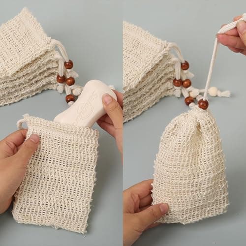 2 Pcs Sisal Soap Bag,Natural Exfoliating soap Bag with Drawstring for Foaming,Exfoliating Soap's Saverbag,Drying Soaps,Eco Friendly Shower Travel Bags for Shampoo Bars,Bath Shower Foaming — view 3