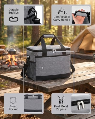 Airoieak Cool Bag Insulated Lunch Bag, 30L Large Capacity Cool Bag Lunch Box - Portable Lunch Bag for Men with Shoulder Strap & Handle, PEVA Leakproof Cooler Bag for Camping, Picnic & Travel — view 6