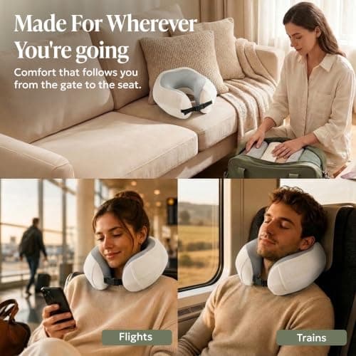 LUGG Memory Foam Travel Pillow – 360° Ergonomic Neck & Head Support, Slow Rebound Cushioning, Breathable Cover, Lightweight U-Shape Pillow for Flights, Trains & Cars, Includes Storage Bag - Stone — view 6