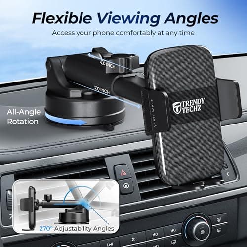 Car Phone Holder, 3-in-1 Universal Car Phone Mount for Dashboard, Windscreen & Air Vent, 360° Rotation, Strong Suction Cup, One Button Release, Compatible with iPhone, Samsung & Smartphones — view 2