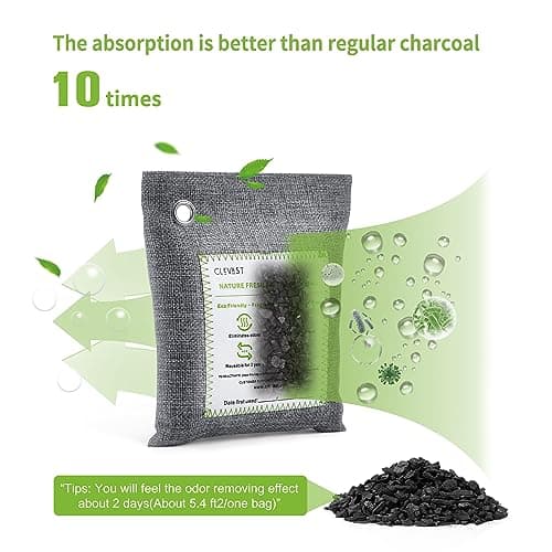 CLEVAST Bamboo Charcoal Air Purifying Bags (50g*12+200g*2),Natural Odour Eliminator, Activated Charcoal Odour Absorber, Air Fresheners for Room, Closet, Shoe, Car Air freshener — view 3