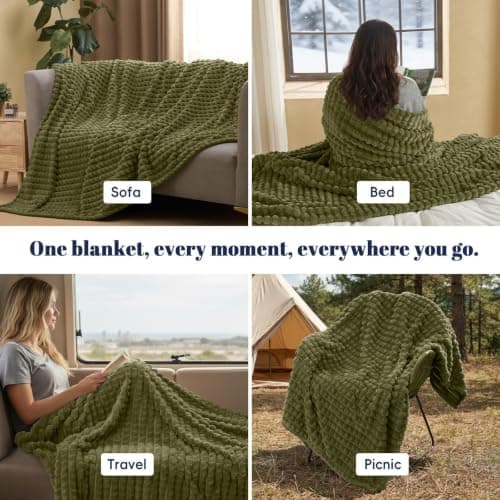 PHF Clipped Fleece Blanket Single Olive Green 130x150cm — view 6