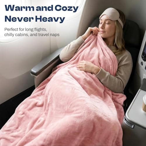 EverSnug Travel Blanket and Pillow - Premium Soft 2 in 1 Airplane Blanket with Soft Bag Pillowcase, Hand Luggage Belt and Backpack Clip (Light Pink) — view 4