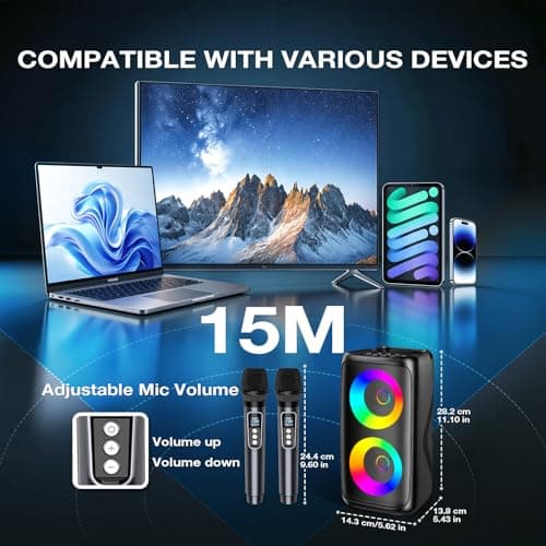 Karaoke Machine 2 Microphones for Adults & Kids,Bluetooth Speaker — view 5