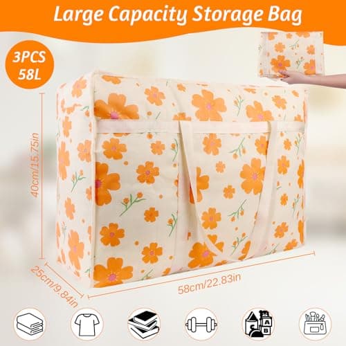Hittriu 3Pcs 58L Large Clothes Storage Bags, Moving Bags with Handle & Zip — view 3