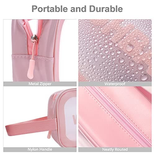 Clear Toiletry Bag, Clear Makeup Bags Waterproof Travel Toiletry Bag PVC Traveling Accessories Organizer Wash Bag Portable for Women Men (M-Pink) — view 5