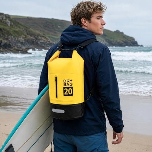 SUNNYNEST 20L Waterproof Dry Bag Backpack with Phone Pouch, Roll Top PVC Dry Sack with Adjustable Shoulder Straps for Kayaking, Boating, Fishing, Swimming, Camping & Beach, Orange (Yellow) — view 2
