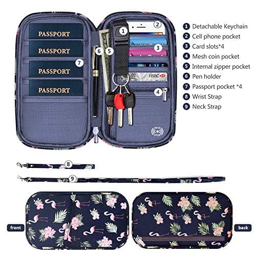 homchen RFID Blocking Travel Passport Wallet Holder, Document Organiser Case Credit Card Holders for Men and Women (Large Flamingo-RFID) — view 3