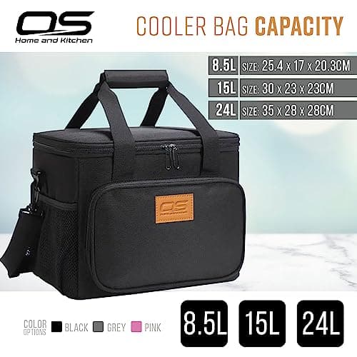 Insulated Portable Food Cooler Bag, Large Capacity, Waterproof, Lightweight, for Camping, BBQ, Travel, and Outdoor Activities (Black, 24L) — view 5