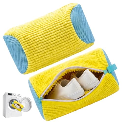 2PCS Shoe Washing Machine Bag, Zippered & Reusable Mesh Shoe Bag for Washing Machine, Shoe Cleaning Bag for Sneakers Canvas Tennis Running Shoes (Yellow)