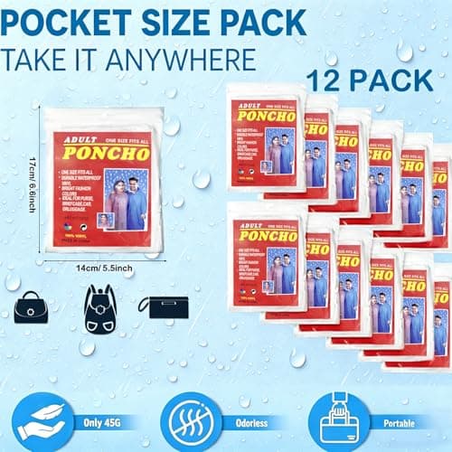 Disposable Rain Ponchos for Adults 12 Packs,Evance Clear Plastic Poncho Waterproof,One Size Fits 150-190cm,Portable Disposable Raincoat With Hood & Sleeves,Emergency Ponchos for Concerts,Travel,Hiking — view 4