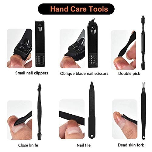 16 in 1 Upgraded Professional Manicure Pedicure Kit, Stainless Steel Nail Clippers Grooming Set with Luxurious Brown Leather Travel Case, Push-Button Closure for Hand Foot Facial Care Men Women — view 3