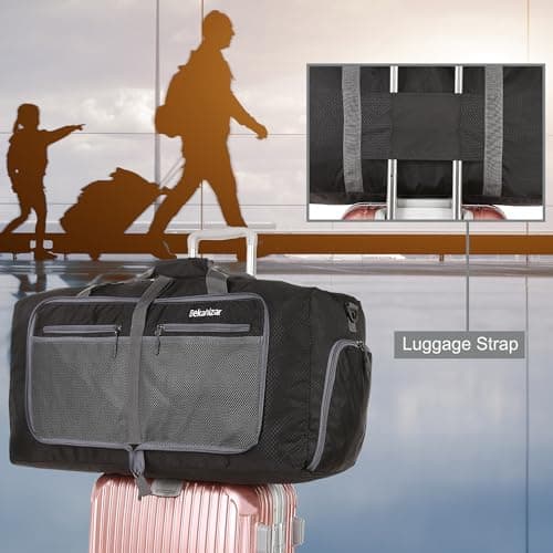 Bekahizar Travel Duffle Bag 60L Lightweight Foldable Holdall Duffels Large Weekend Overnight Bag Packable Carry On Luggage with Shoe Compartment for Men Women Camping Storage Gym Beach (Black) — view 5