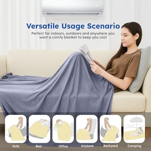 KoolShiro Cooling Blanket,150x200cm,Summer Blankets with Double Sided Cold Effect, Arc-Chill Q-Max>0.5 Cool Fiber, Breathable Lightweight Blankets for Hot Sleepers Night Sweats (Blue) — view 3