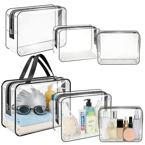 Clear Cosmetic Bag, 6PCS Toiletry Makeup PVC Bags Set Waterproof with Zipper and Portable Handle for Women Men Kids Gift