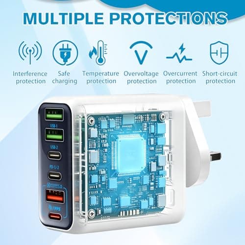 240W USB C Charging Station, 6-Port Multi USB Charger Plug for iOS Android — view 5