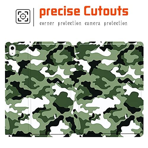 Printed iPad 10th Gen Case - Slim Hard Back Cover with Smart Stand, 10.9" (Green Camouflage) — view 3