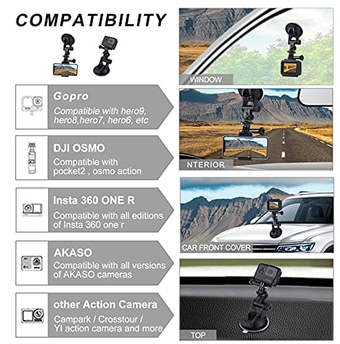 PULUZ Camera Car Suction Cup Mount for Gopro 13 12 11 10 9 8 7 6, Adjustable Vehicle Window & Windshield Car Holder for Gopro, DJI OSMO Pocket,insta360 Assesseories — view 3