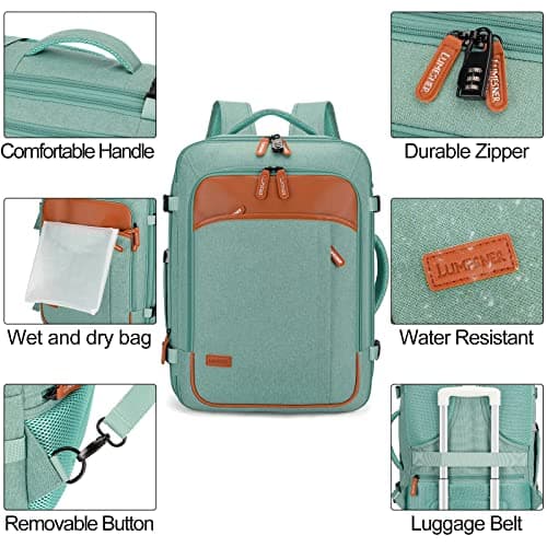 Lumesner Carry on Backpack, Extra Large 40L Flight Approved Travel Backpack for Men & Women,Expandable Large Suitcase Backpacks With 4 Packing Cubes (Green) — view 6