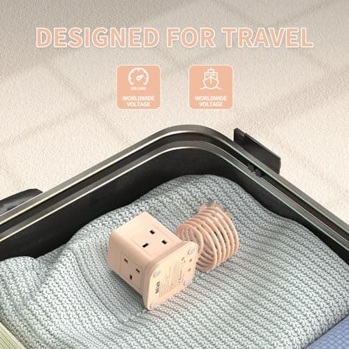 Cube Extension Lead with USB Slots, BEVA 4 Way Multi Plug Power Strip with 3 USB Ports (5V/2.4A), Desktop Power Extension Socket with 1.5M Extension Cords for Home Dorm Office Travel-PINK — view 4