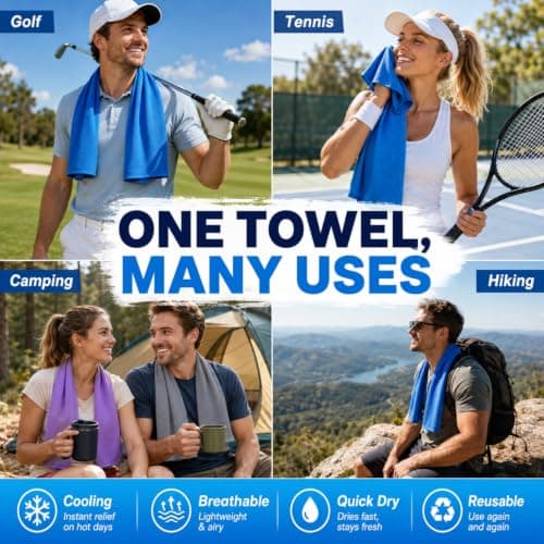 2PCS Cooling Towel, Microfiber Cool Ice Towel for Neck, Soft Breathable Cooling Wrap for Fitness Guys Microfiber Stay Cool, 24+ Hours Cold Relief Towels for Neck and Face Yoga Sport Running Gym Towels — view 6