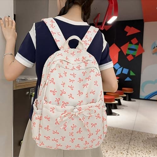 Cute Bow Preppy Backpack for Teen Girls, Lightweight Girly Aesthetic Daypack with Small Makeup Bag, Ideal for Back to School, College, Daily Travel (Light Pink) — view 3