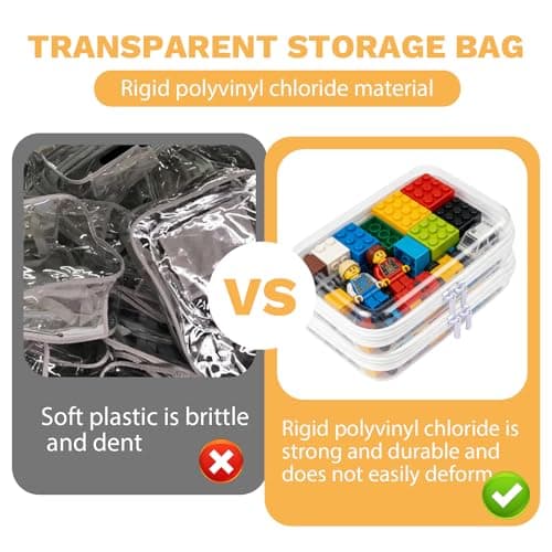 3 PCS Clear Hard Shell Zipper Cases, Transparent Waterproof Toiletry Toys Bags Double Zippered Pencil Case for Travel Makeup Tools Building Blocks Toiletries — view 6