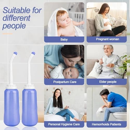 2 Pack Portable Bidet Sprayer Peri Bottle, Number-one Travel Bidet Bottle 500ml 17oz Personal Hygiene Care Toilet Bidet Shower with 2 Nozzles, Dust Cap and Storage Bag for PostPartum Care and Recovery — view 2