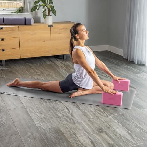 Core Balance Yoga Blocks Set Of 2 High Density EVA Foam with Adjustable Metal D Ring Cotton Strap (Pink) — view 2