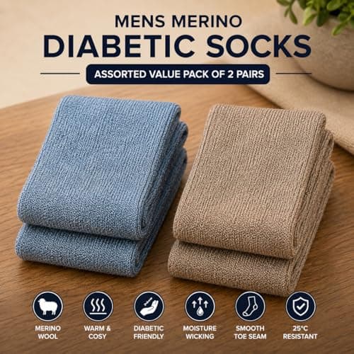 reshmena® 2 Merino Mens Wool Diabetic Socks Loose Top Men Wool Non-Elastic Sock's Mens Thick Boot Socks Winter Sock 2.4 TOG Diabetic 6-11 Assorted — view 5